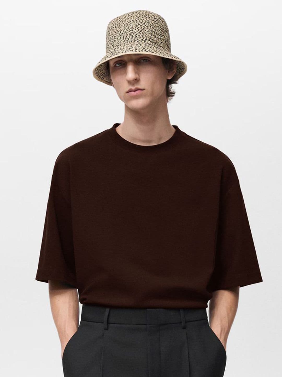 MISCHIEF MONKEY Men Solid Round Neck Pure Cotton Oversized T-shirt - view 1