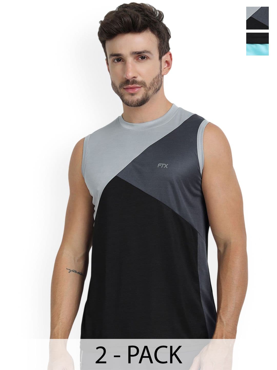 FTX Pack Of 2 Colourblocked Sleeveless Breathable Gym Vests 709-4_709-12-S - view 1