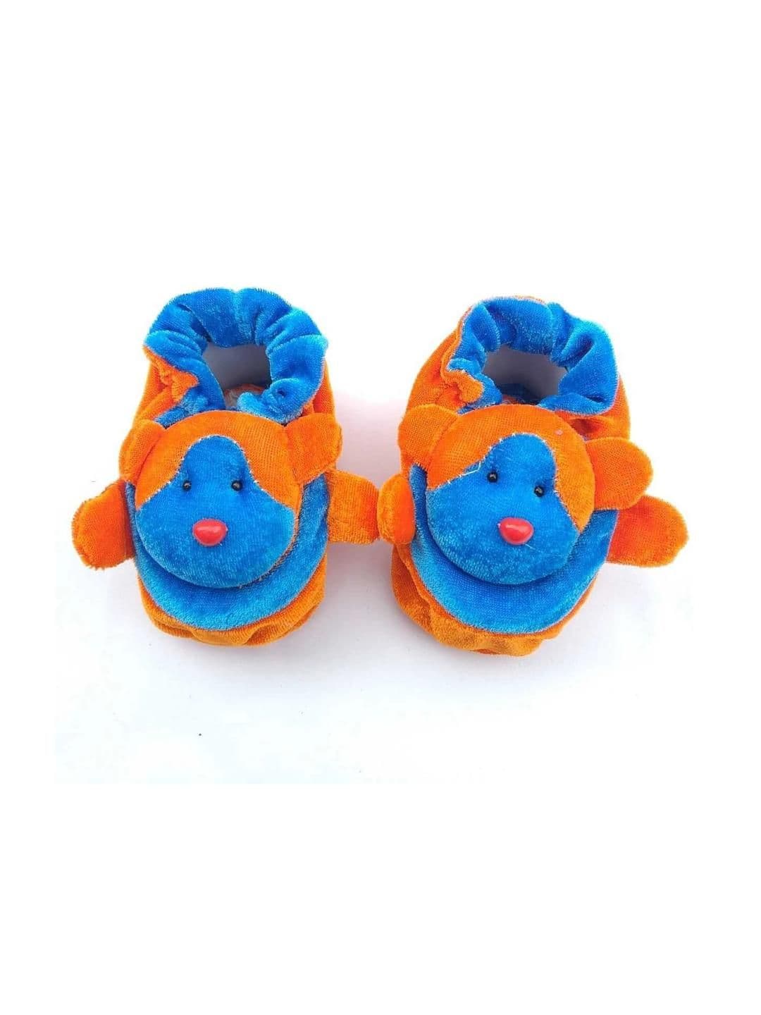 LMN CHILD CARE Unisex Kids Blue & Orange Cotton Booties - view 1
