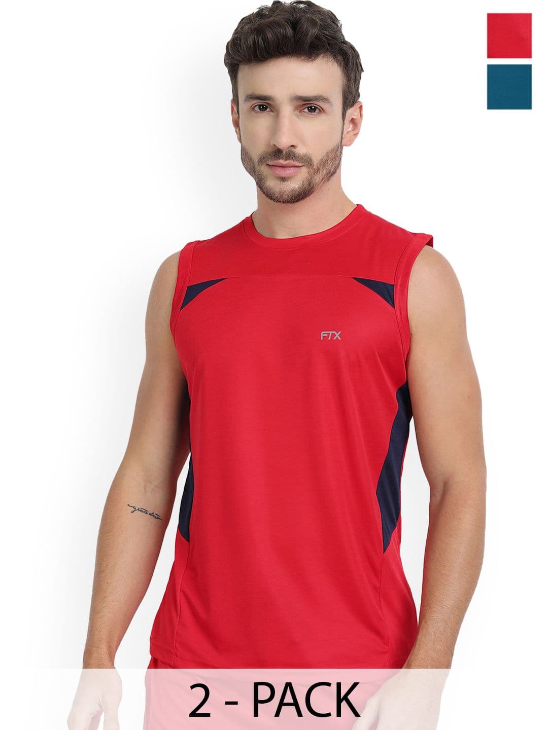 FTX Pack Of 2 Colourblocked Sleeveless Breathable Gym Vests 709-3_709-15-S - view 1