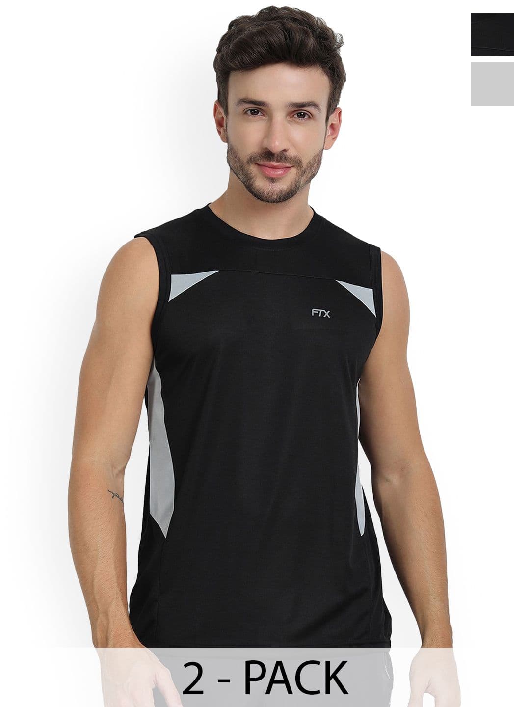 FTX Pack Of 2 Colourblocked Sleeveless Breathable Gym Vests 709-1_709-2-S - view 1