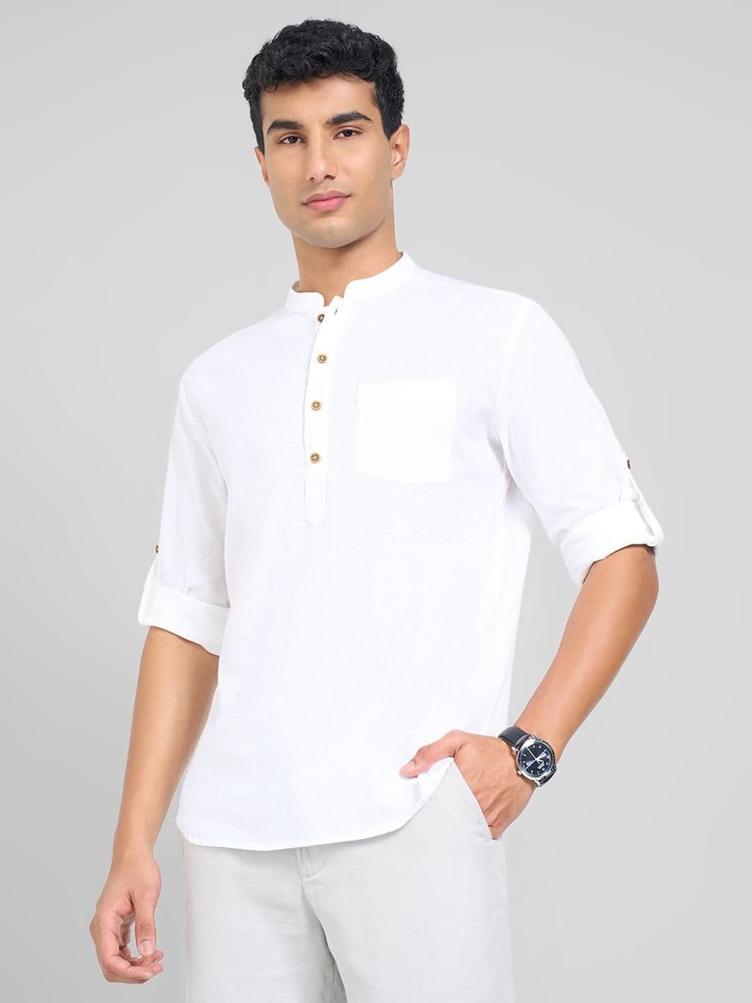 indus route by Pantaloons Mandarin Collar Pure Cotton Short Kurta - view 1