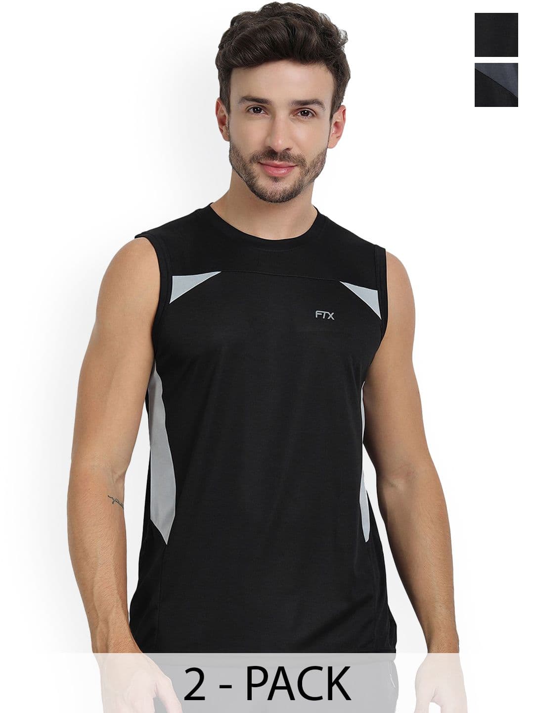FTX Pack Of 2 Colourblocked Sleeveless Breathable Gym Vests 709-2_709-12-S - view 1