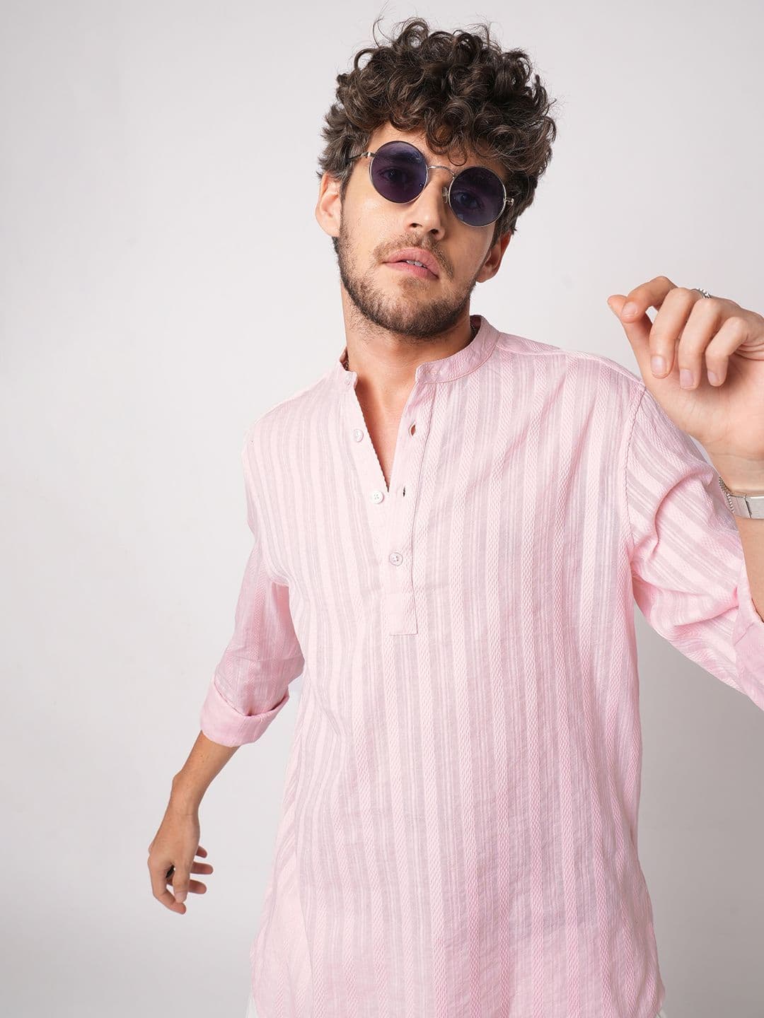 VASTRADO Men Striped Fusion Cotton Straight Kurta - view 1