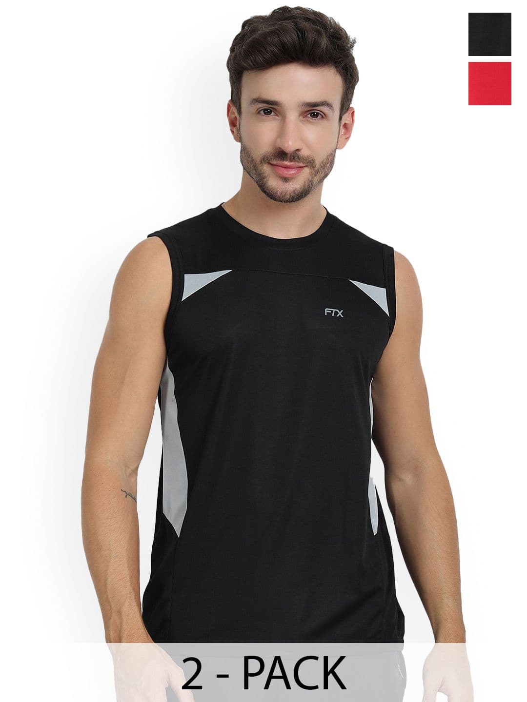 FTX Pack Of 2 Colourblocked Sleeveless Breathable Gym Vests 709-2_709-3-S - view 1