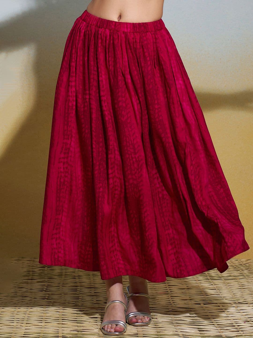 FLOWERVELLY Printed Cotton Flared Midi Skirt - view 1