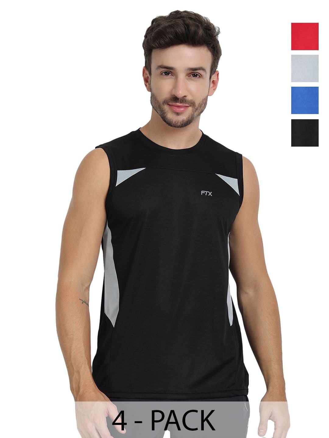 FTX Men Pack of 4 Dri-FIT Colourblocked Round Neck T-shirts - view 1
