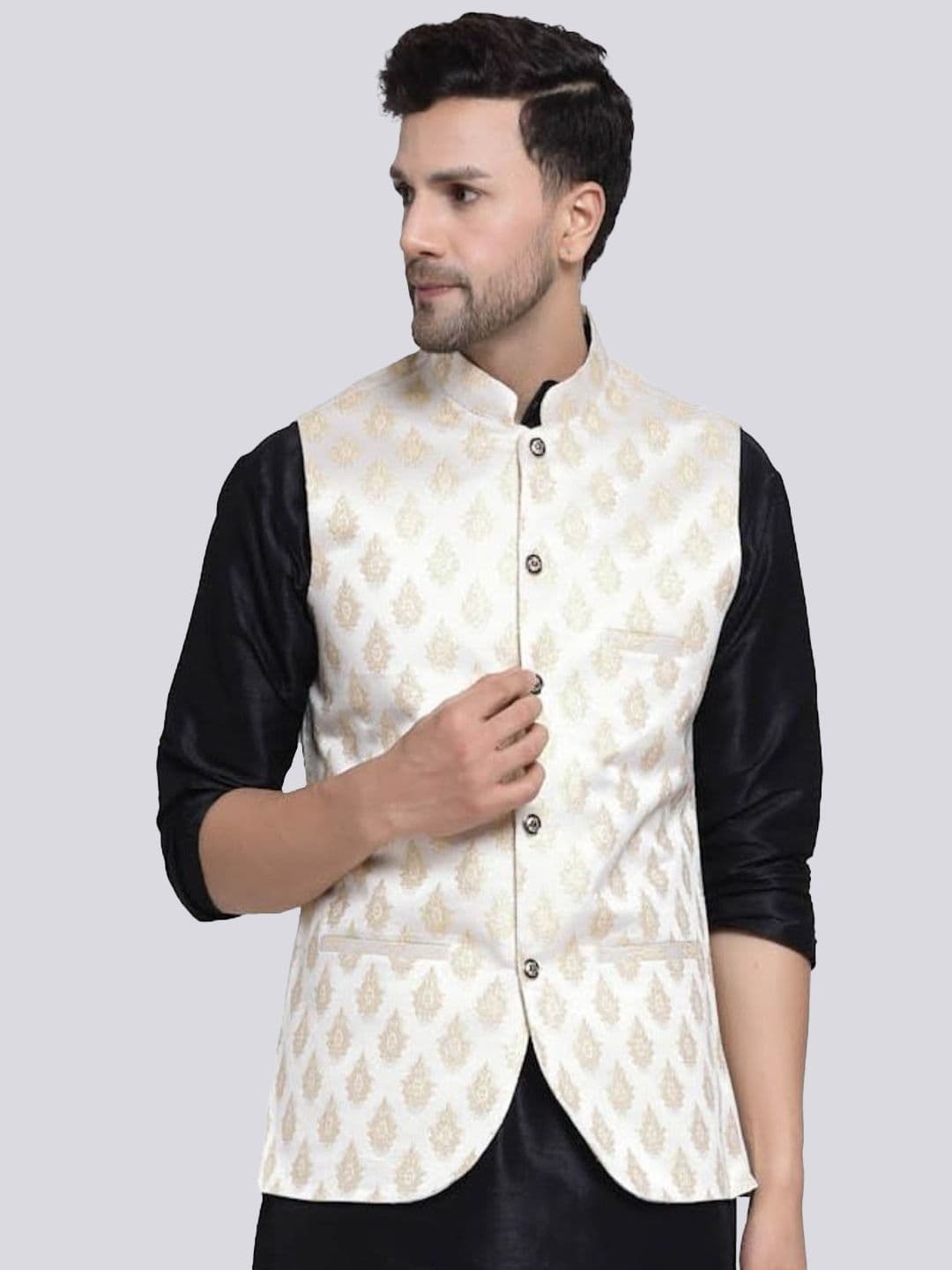 TS LIFESTYLE TAHVO Printed Mandarin Collar Nehru Jacket - view 1