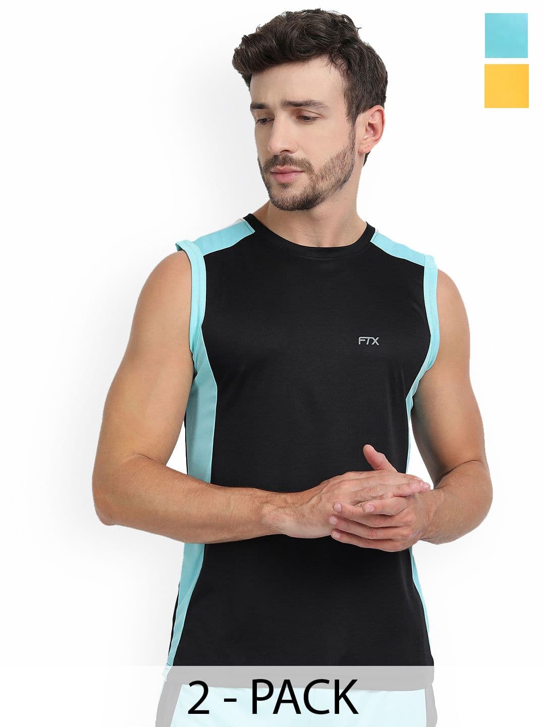 FTX Pack Of 2 Colourblocked Sleeveless Breathable Gym Vests 709-4_709-8-S - view 1
