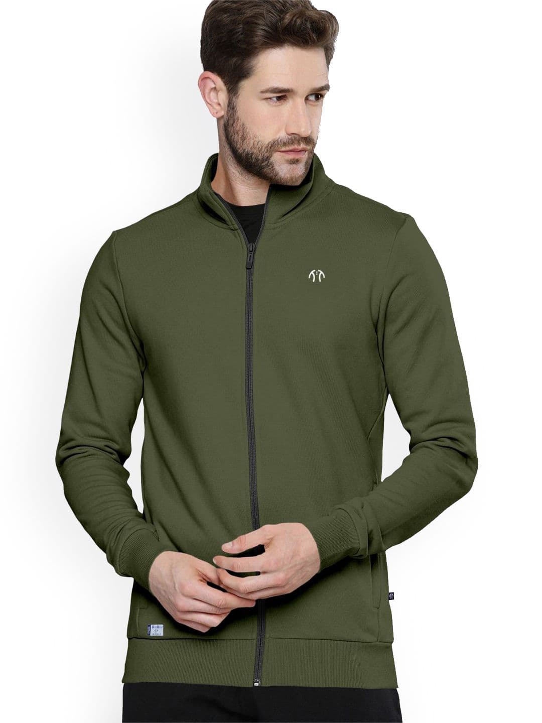Triptee Men Stand Collar Solid Cotton Sporty Jacket - view 1