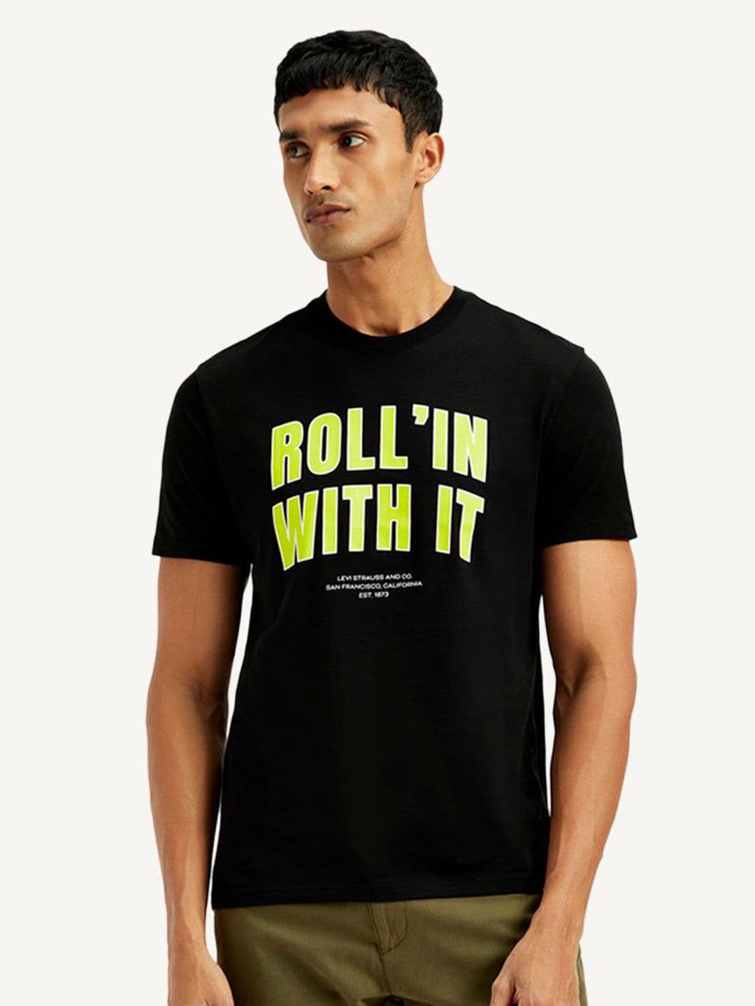 Levis Men Typography Printed Round Neck Pure Cotton Slim Fit T-shirt - view 1