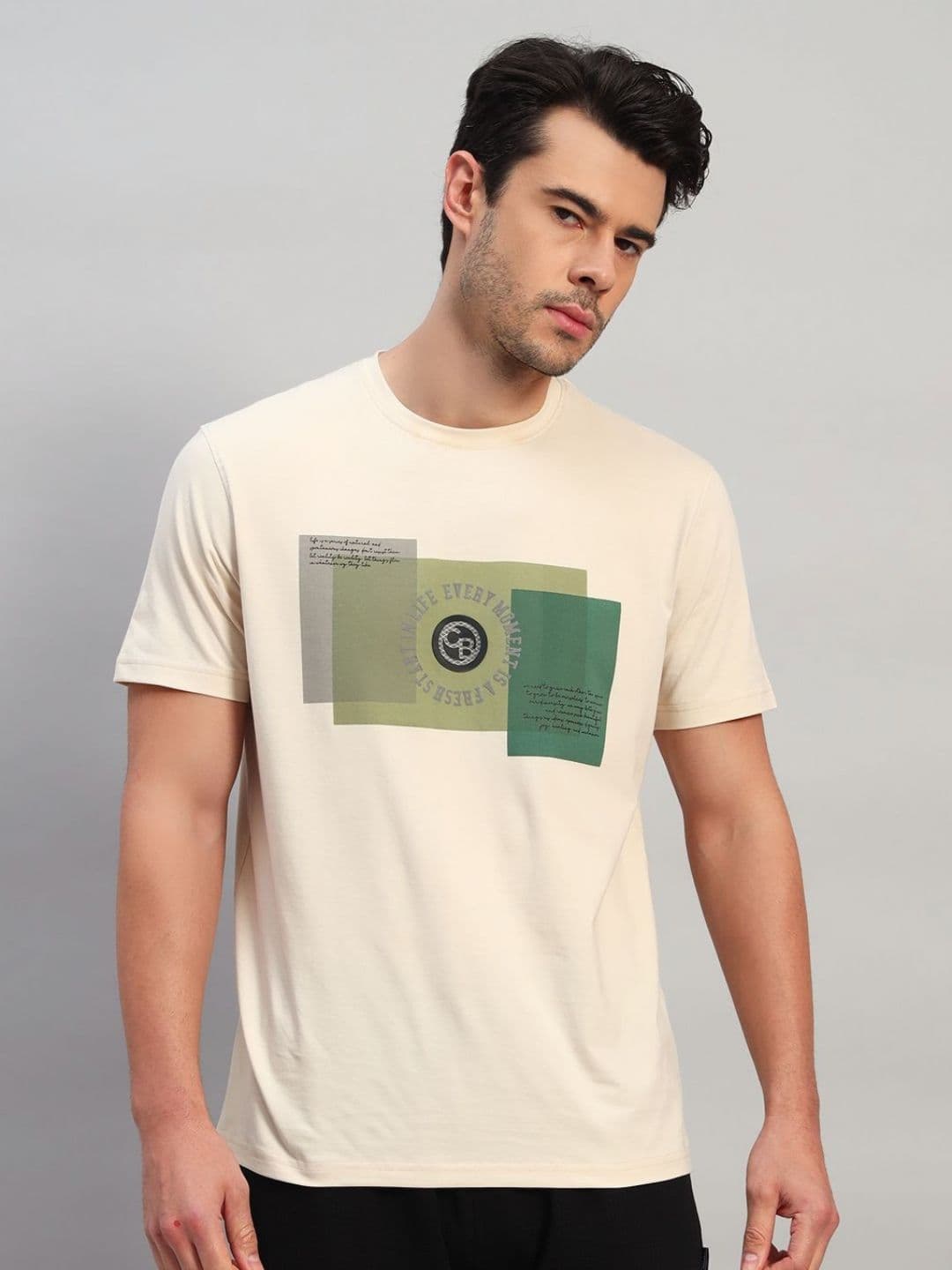 Cantabil Ivory Men Typography Printed Round Neck Cotton T-shirt - view 1