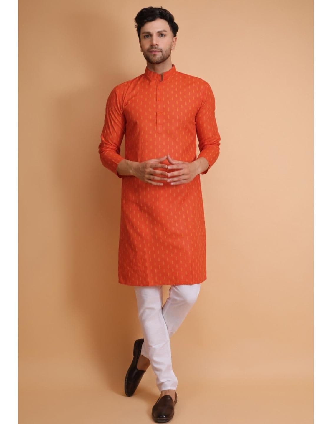 DARKCHILL Men Orange Printed Straight Kurta - view 1