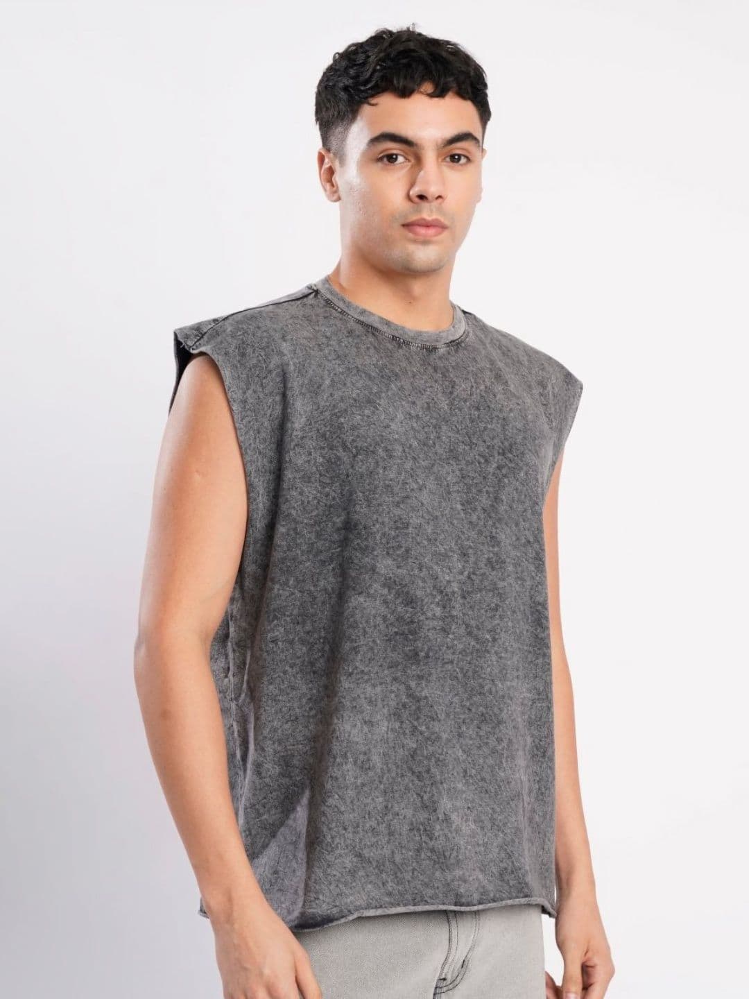 Bene Kleed Men Sleeveless Acid Wash Pure Cotton T-shirt - view 1