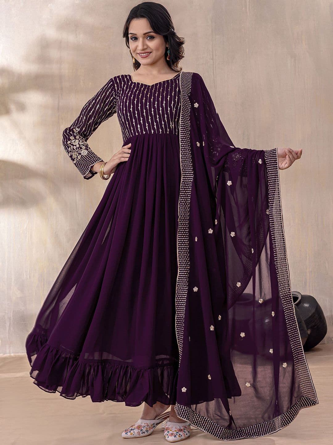 Sashay Boutique Embroidered Frill Anarkali Style Gown With Dupatta - view 1