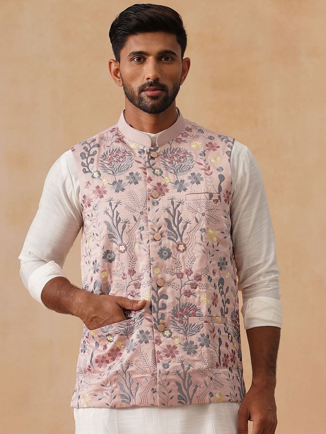 Jompers Floral Embroidered Nehru Jacket - view 1