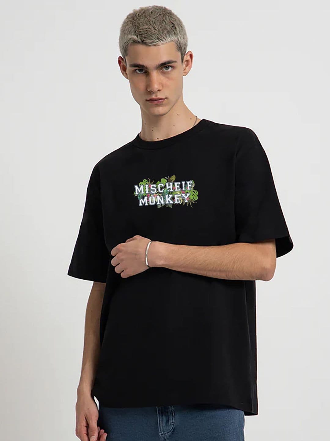 MISCHIEF MONKEY Men Typography Printed Round Neck Pure Cotton T-shirt - view 1