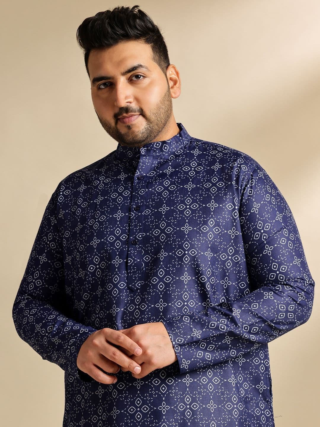 SOJANYA PLUS Ethnic Motifs Printed Mandarin Collar Straight Cotton Linen Kurta - view 1