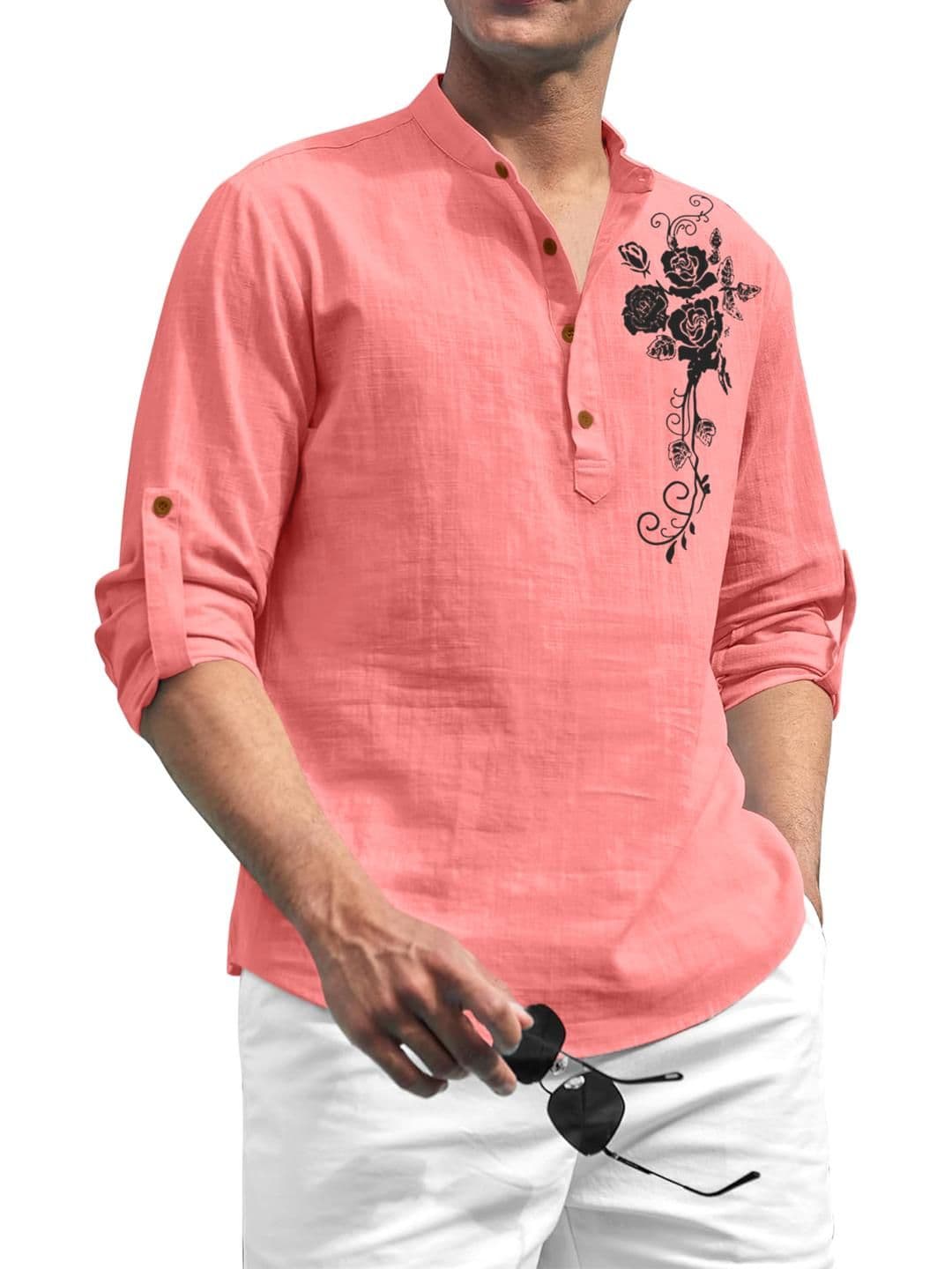 Fifth U Men Peach Cotton Kurtas - view 1