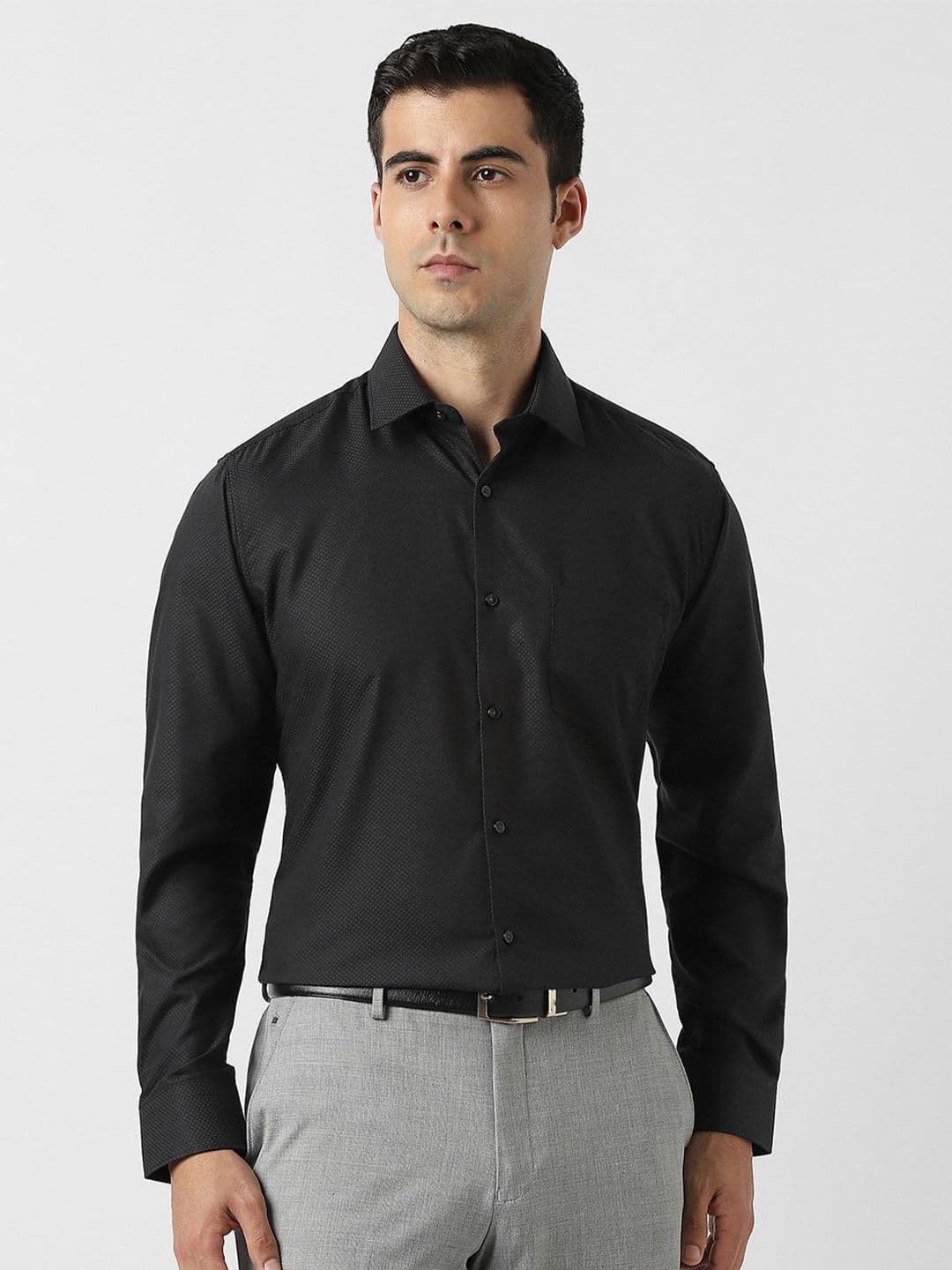 Van Heusen Men Textured Spread Collar Cotton Formal Shirt - view 1