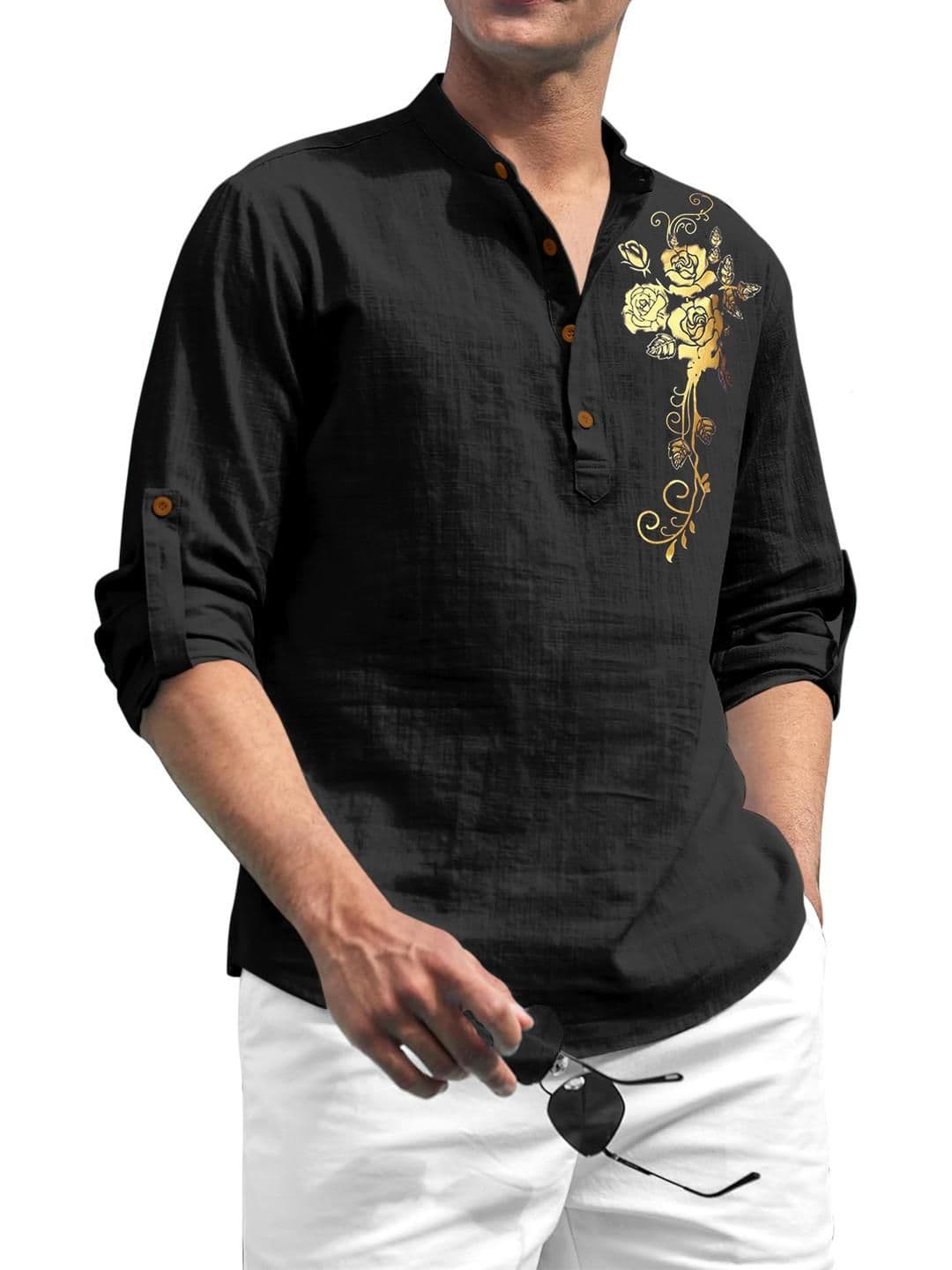 Fifth U Men Black Cotton Kurtas - view 1