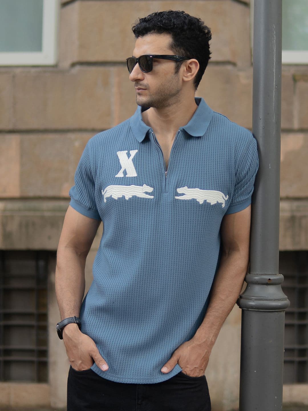 Powerlook Men Self Design Polo Collar T-shirt - view 1