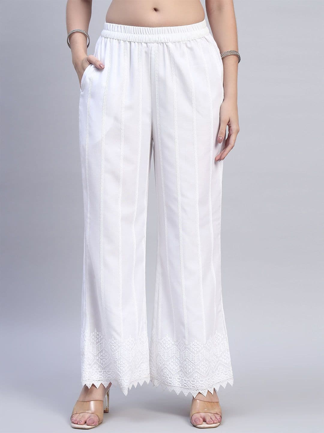 Shopping Queen Women Embroidered Cotton Palazzos - view 1