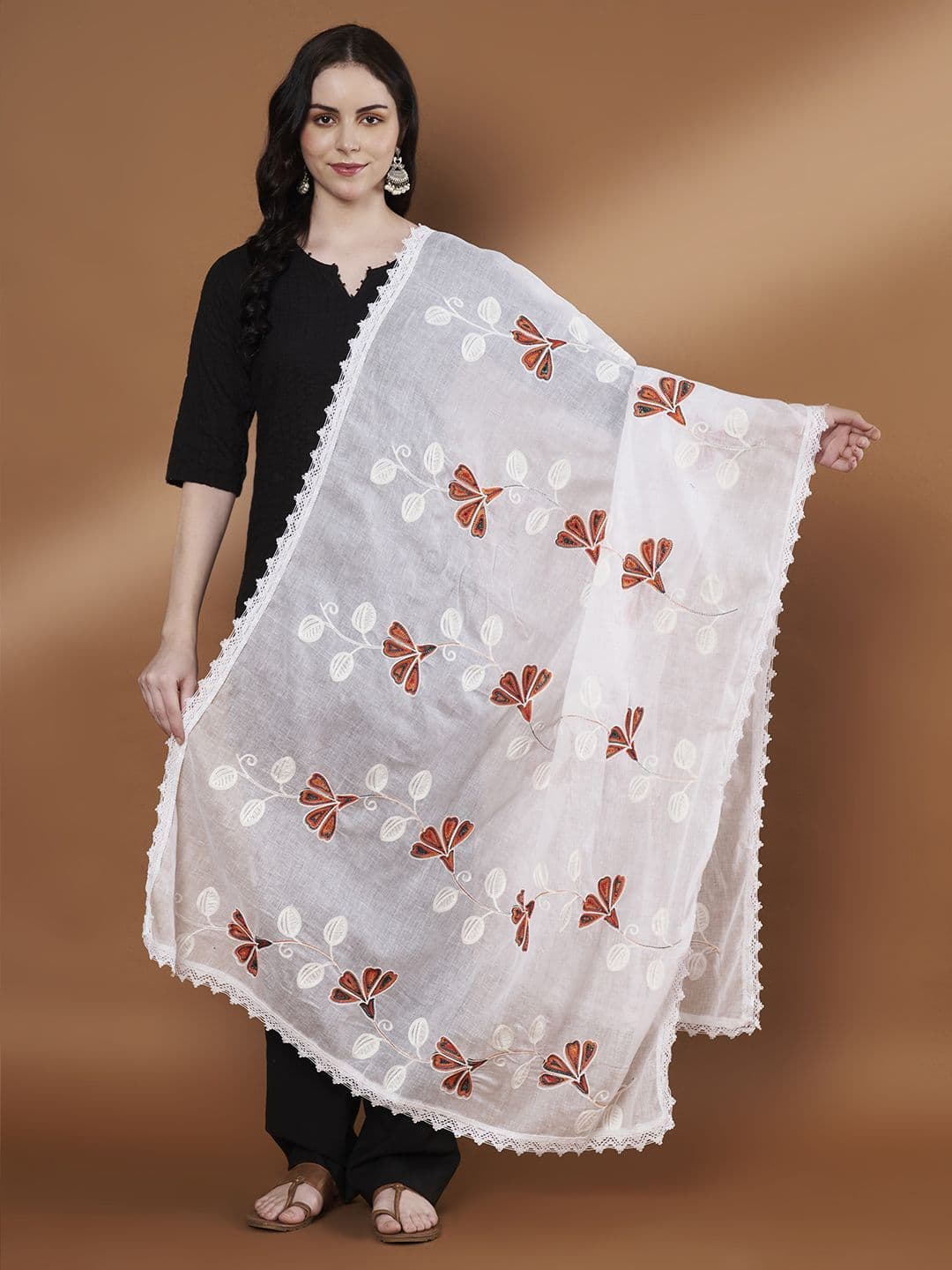Zamour Embroidered Pure Cotton Dupatta with Thread Work - view 1