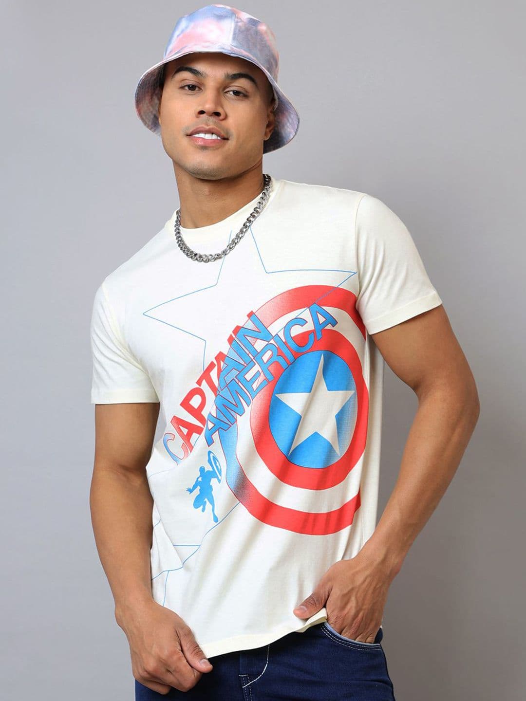 Free Authority Men Captain America Graphic Printed Round Neck Pure Cotton T-shirt - view 1