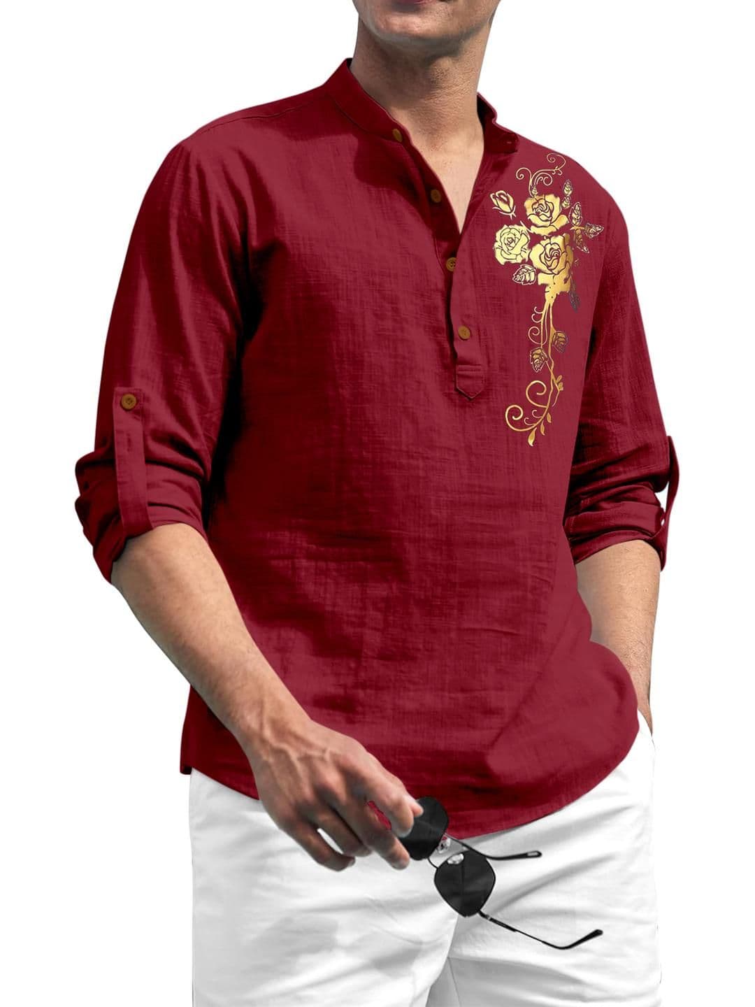 Fifth U Men Maroon Cotton Kurtas - view 1