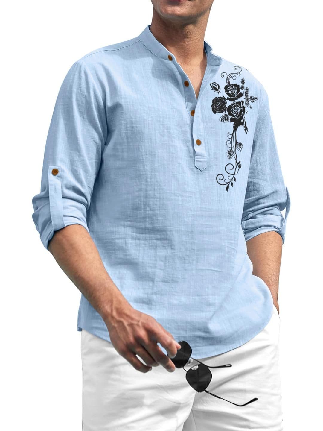Fifth U Men Turquoise Blue Cotton Kurtas - view 1