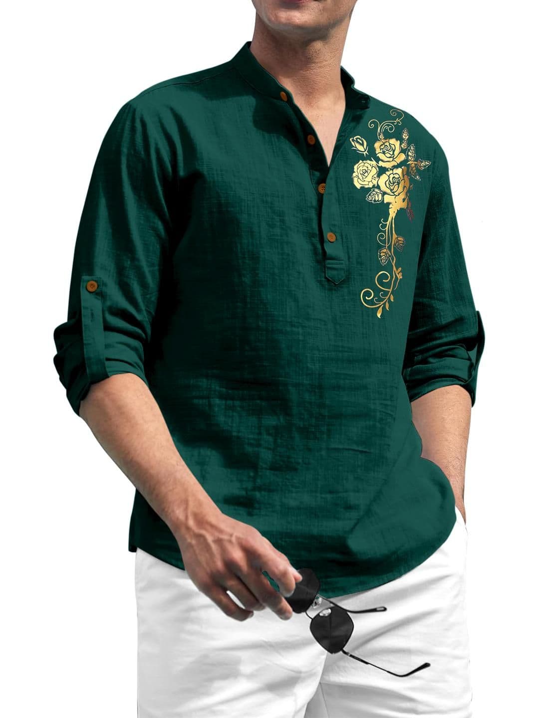 Fifth U Men Green Cotton Kurtas - view 1
