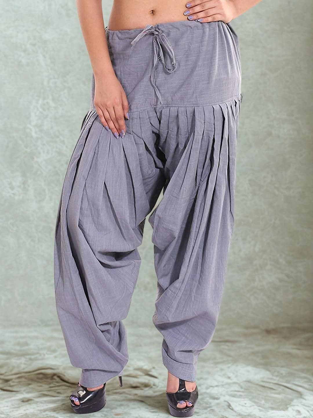 Mytrendzs Grey Pure Cotton Pleated Patiala Salwar - view 1