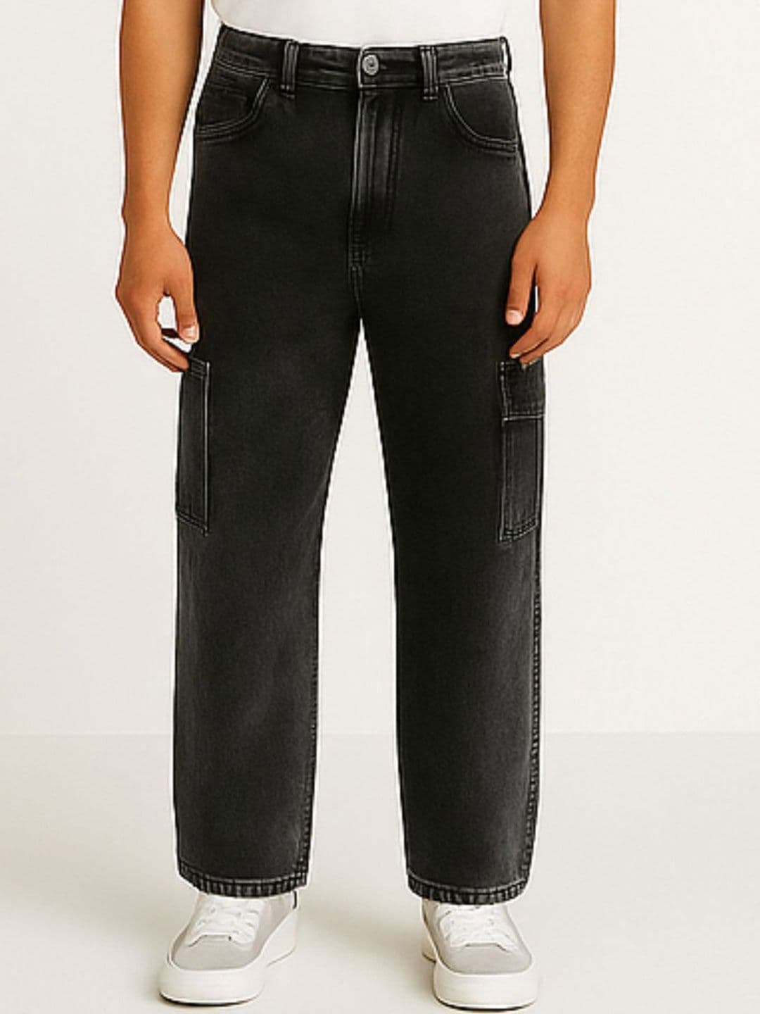 me Queen Men Wide Leg Mid-Rise Light Fade Cotton Jeans - view 1
