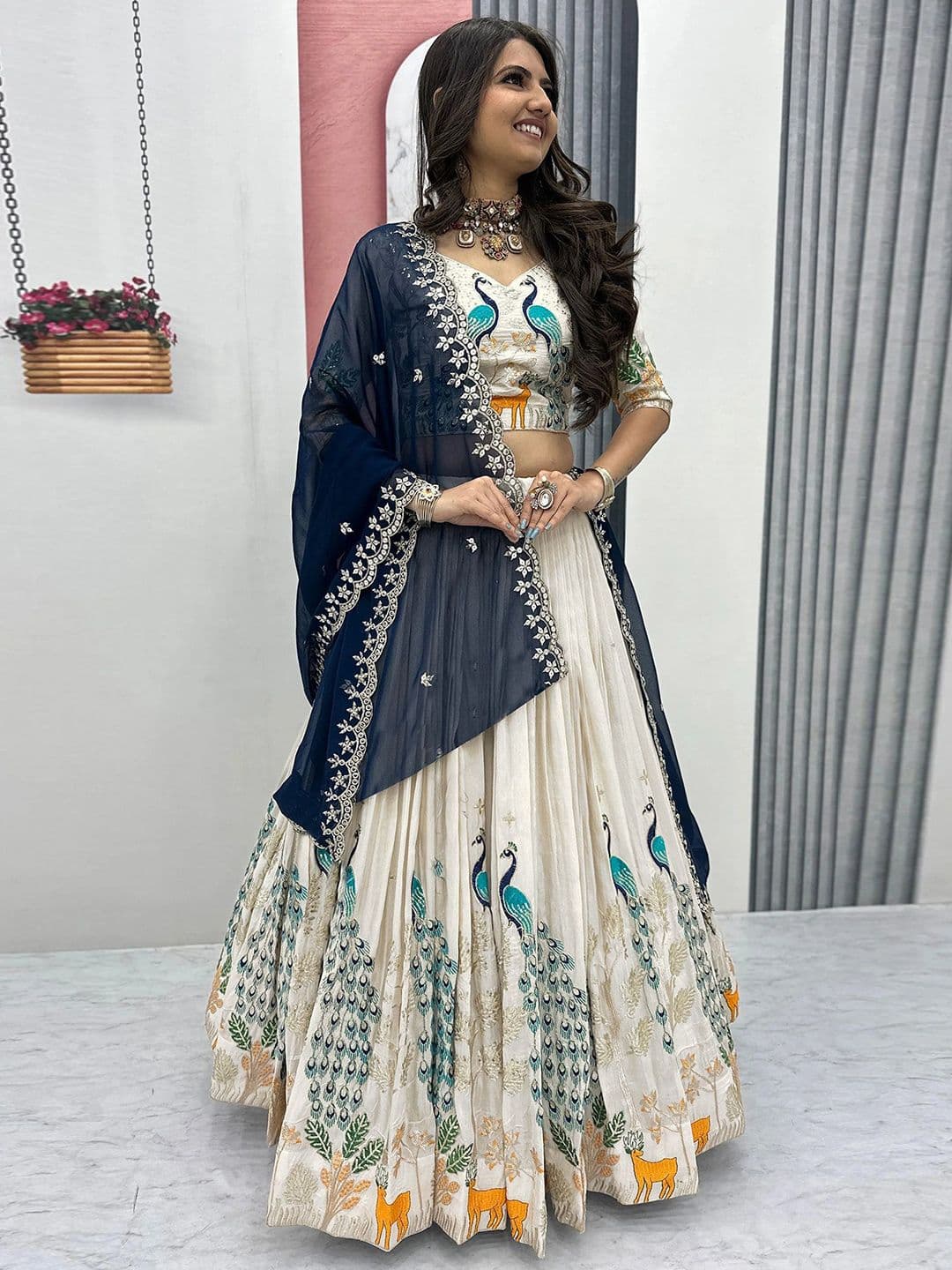 Moda Rapido Embroidered Sequinned Semi-Stitched Silk Lehenga & Unstitched Blouse & Dupatta - view 1
