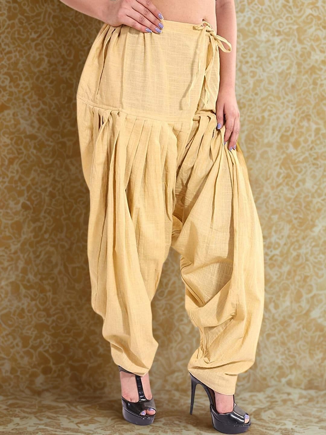 Mytrendzs Beige Pure Cotton Pleated Patiala Salwar - view 1