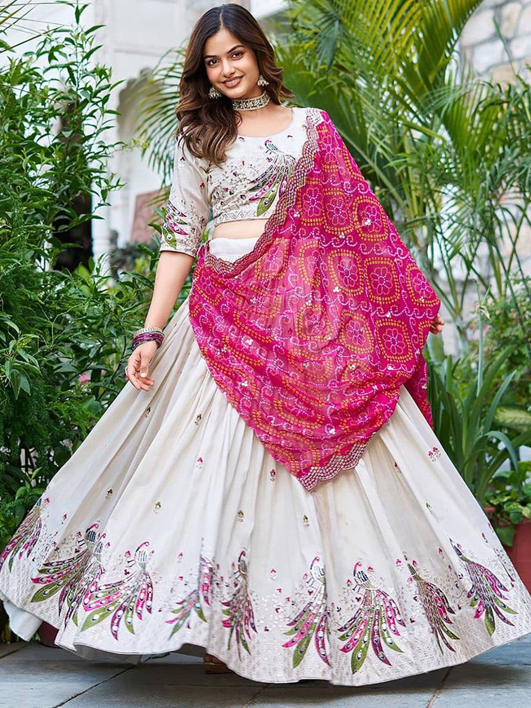 Moda Rapido Embroidered Sequinned Semi-Stitched Lehenga & Unstitched Blouse With Dupatta - view 1