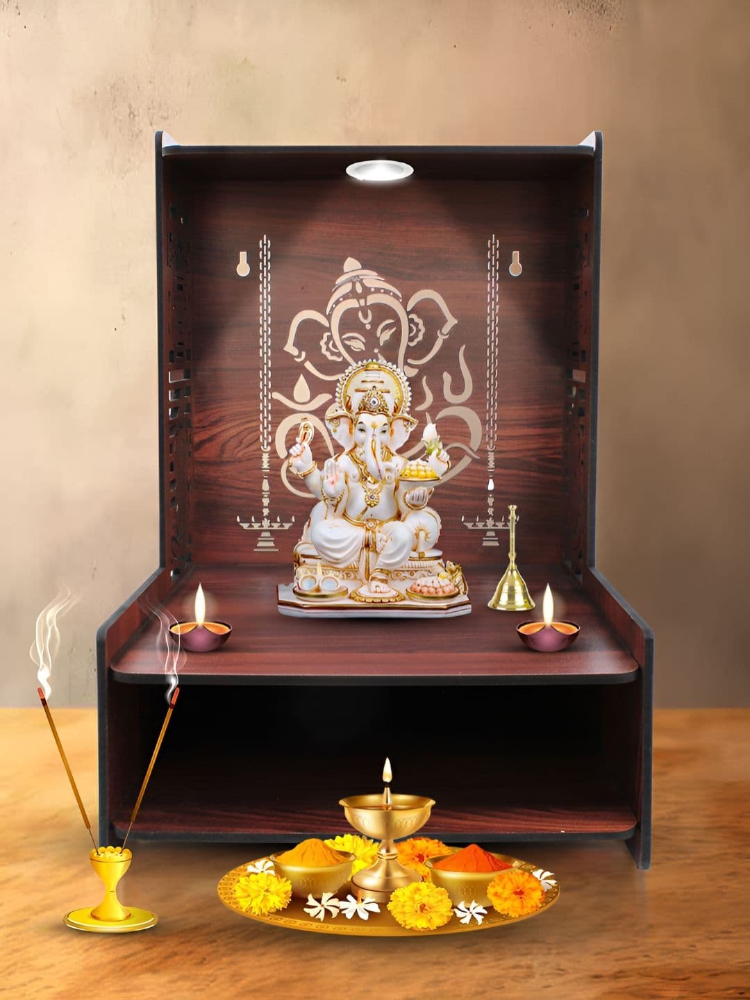 OLIVE TREE Brown Textured Wooden Home Temple - view 1