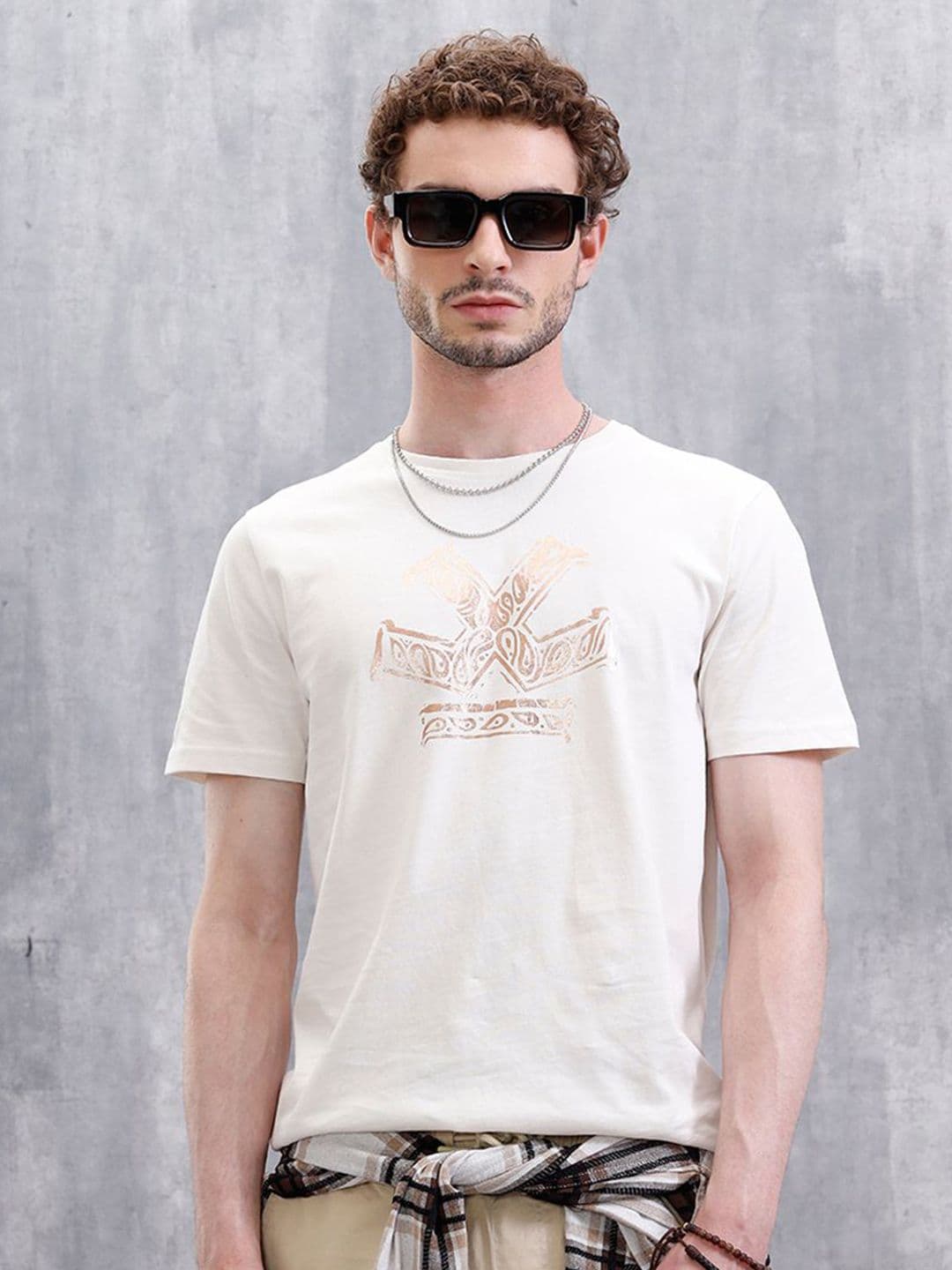 WROGN Typography Printed Pure Cotton Slim Fit T-shirt - view 1