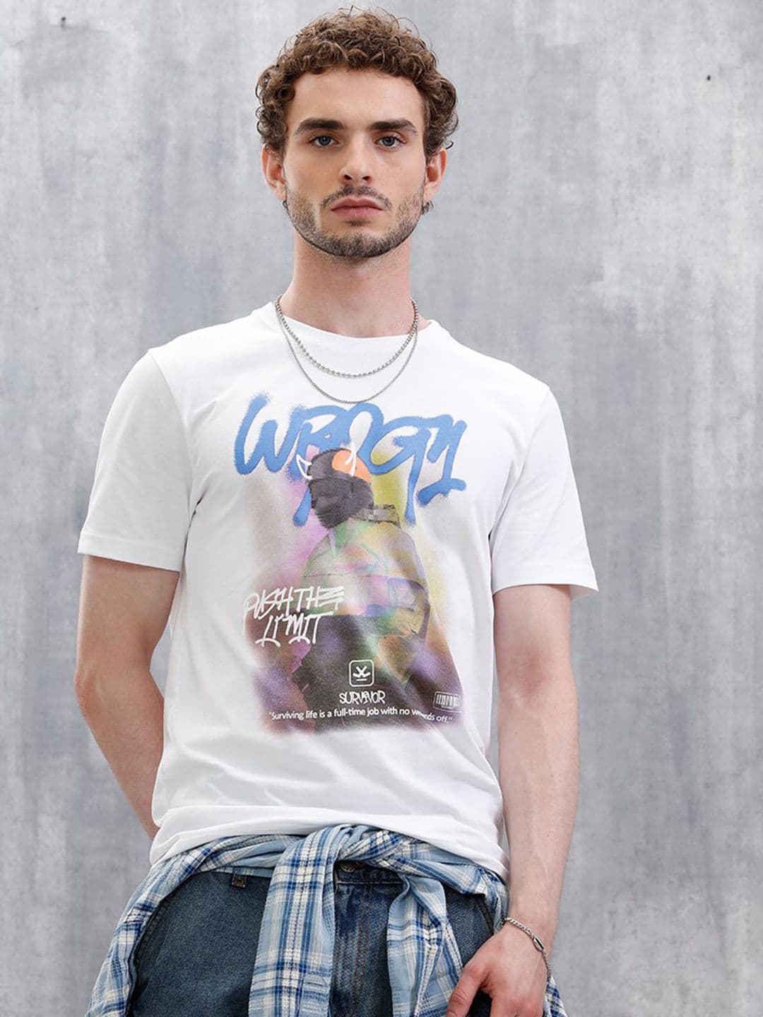 WROGN Men Graphic Printed Round Neck Pure Cotton T-shirt - view 1
