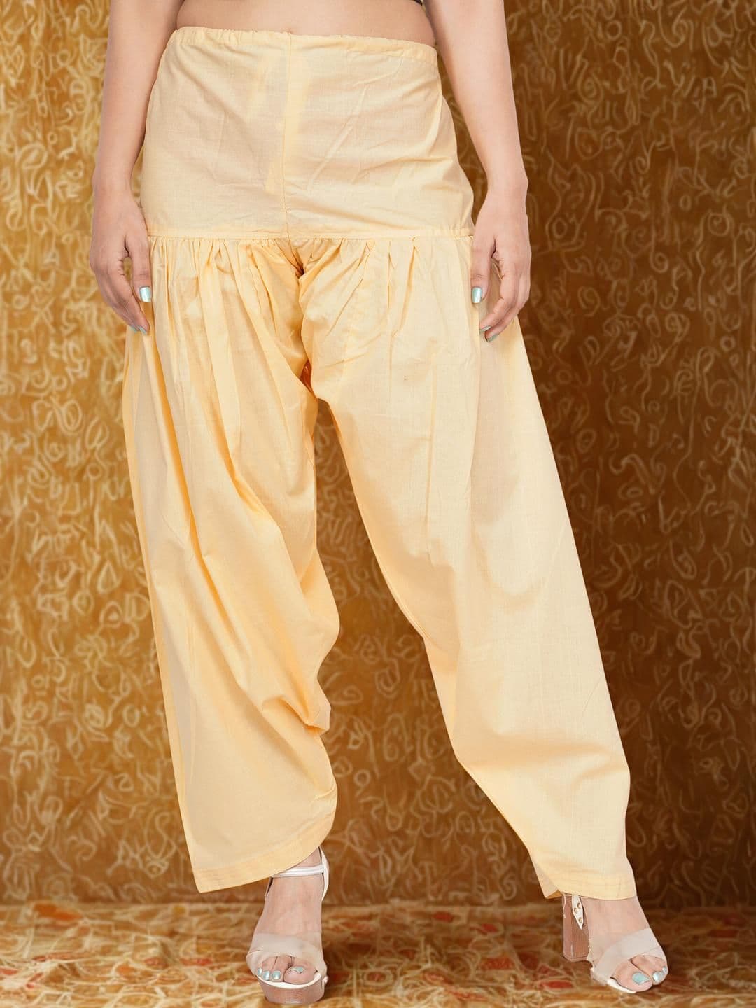 Mytrendzs Women Cream Cotton Pleated Patiala Salwar - view 1