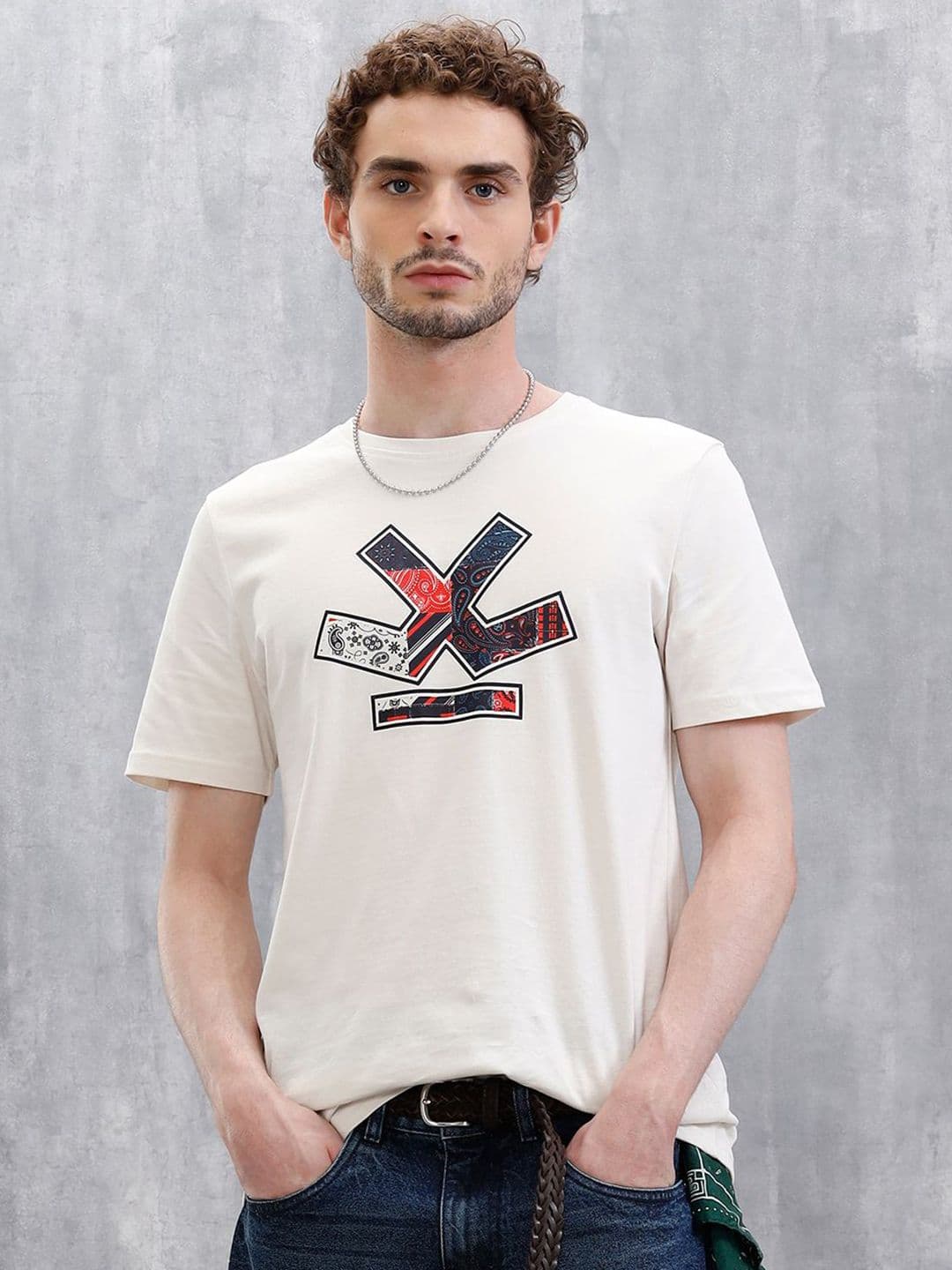 WROGN Printed Pure Cotton Applique Slim Fit T-shirt - view 1