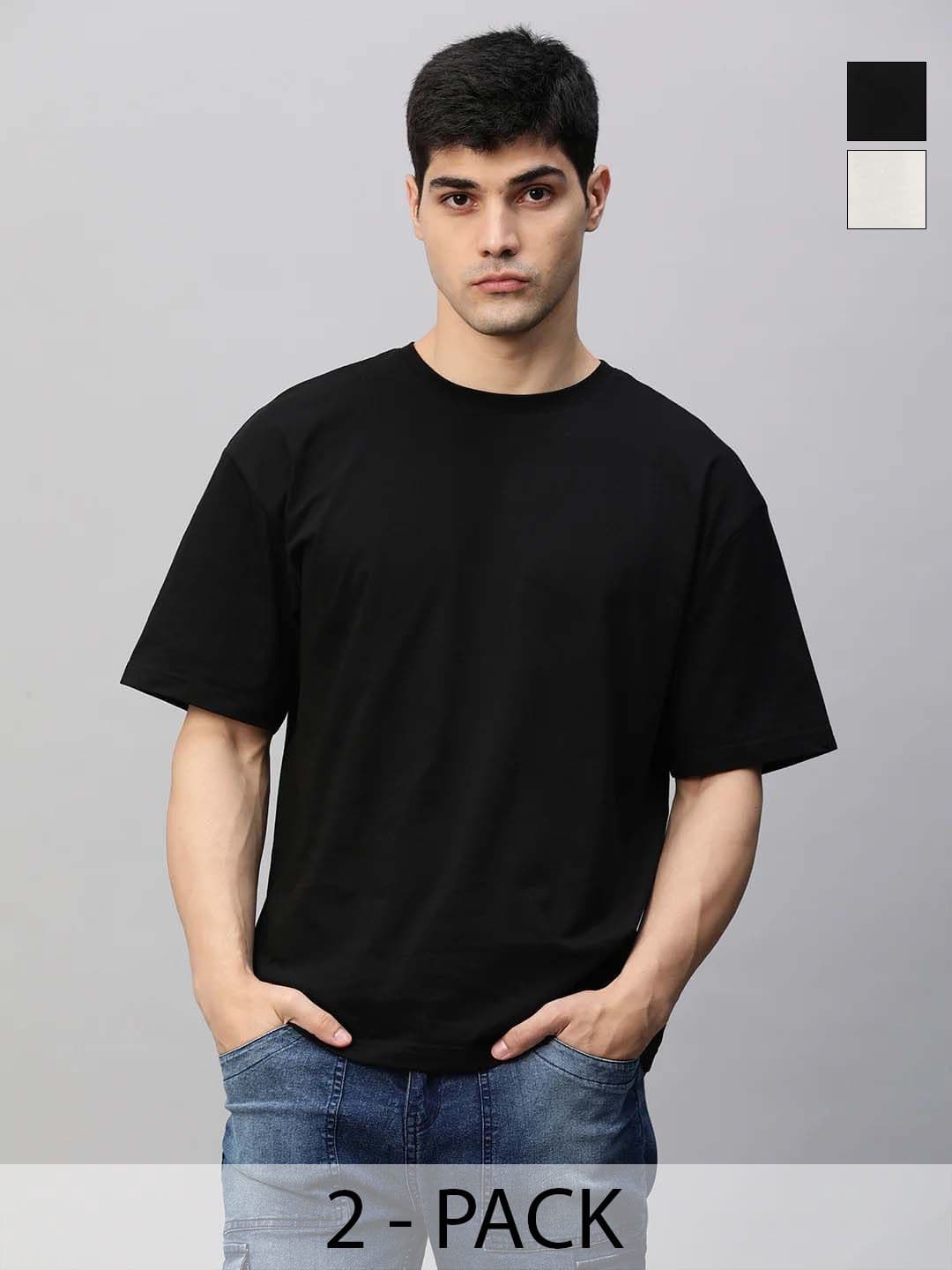 Organic Chics Pack Of 2 Drop Shoulder Sleeves Bio Finish Pure Cotton Oversized T-shirts - view 1