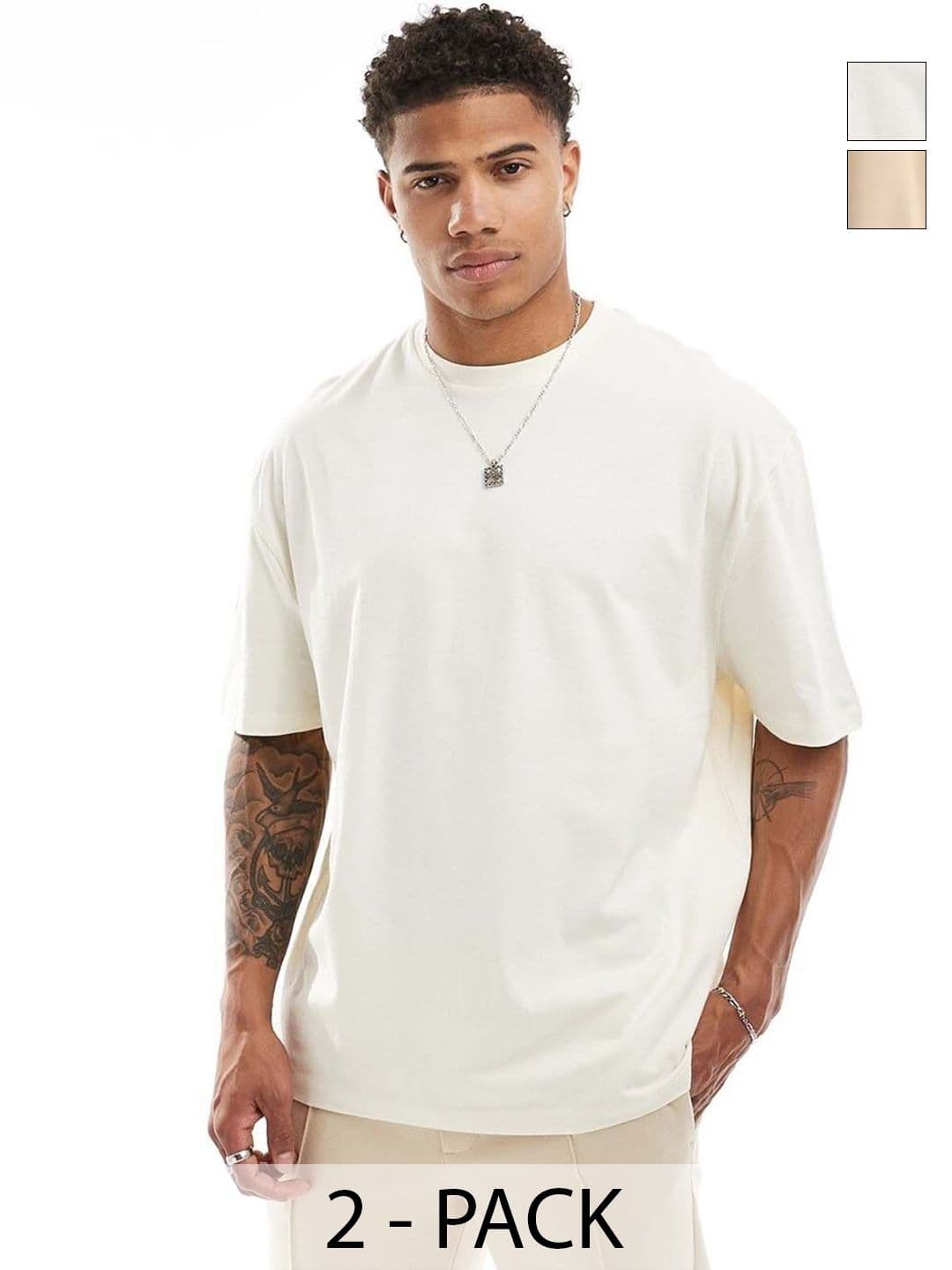 Organic Chics Pack Of 2 Drop Shoulder Sleeves Bio Finish Pure Cotton Oversized T-shirts - view 1