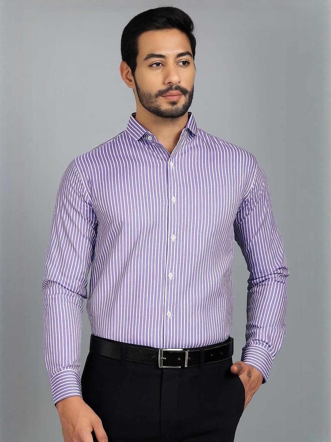 encore by INVICTUS Standard Fit Striped Spread Collar Long Sleeves Cotton Formal Shirt - view 1