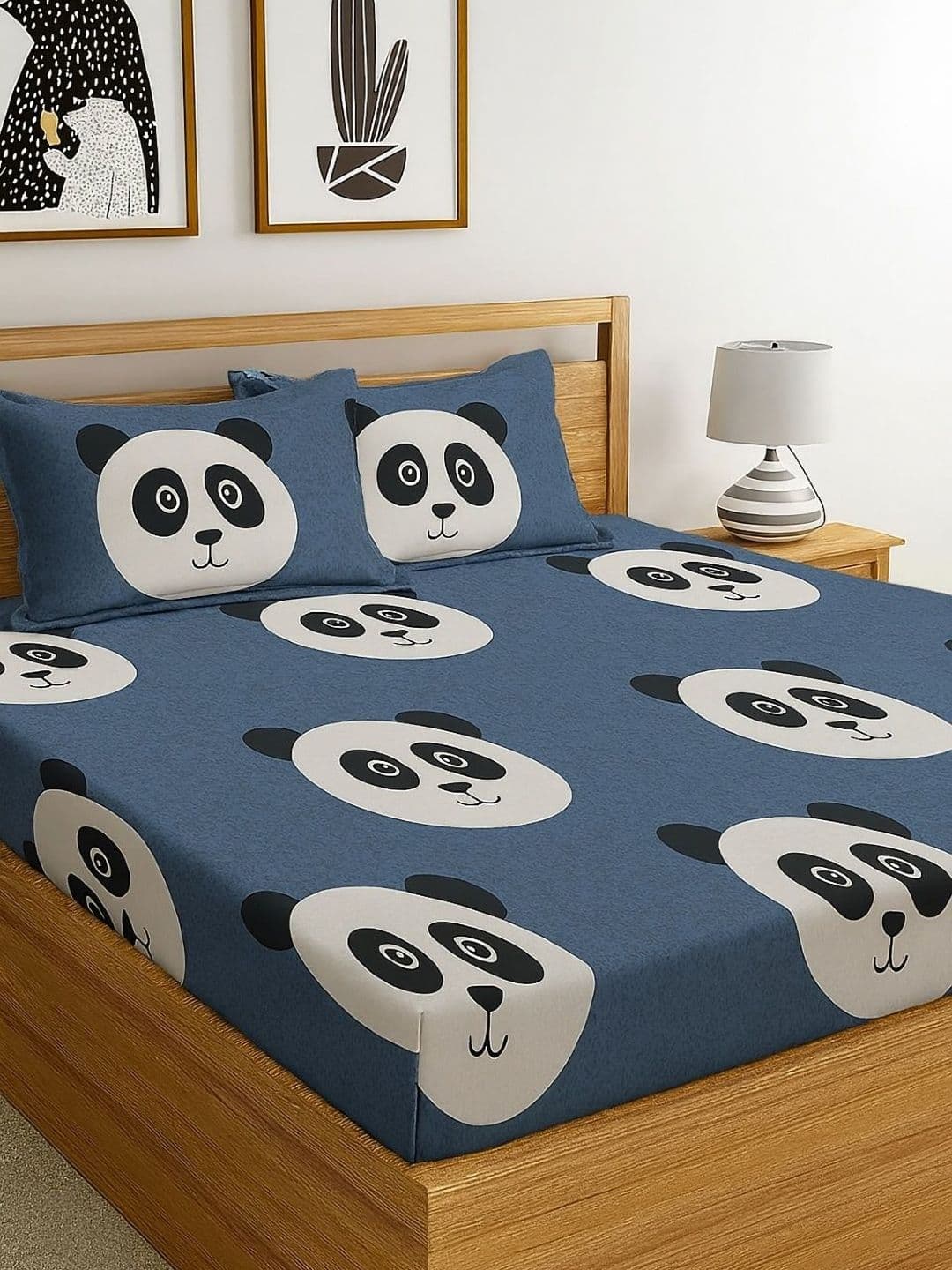 INDHOME LIFE Kids Blue & White Printed Cotton 220 TC King Bedsheet Set 1.98 m x 1.82 m - view 1