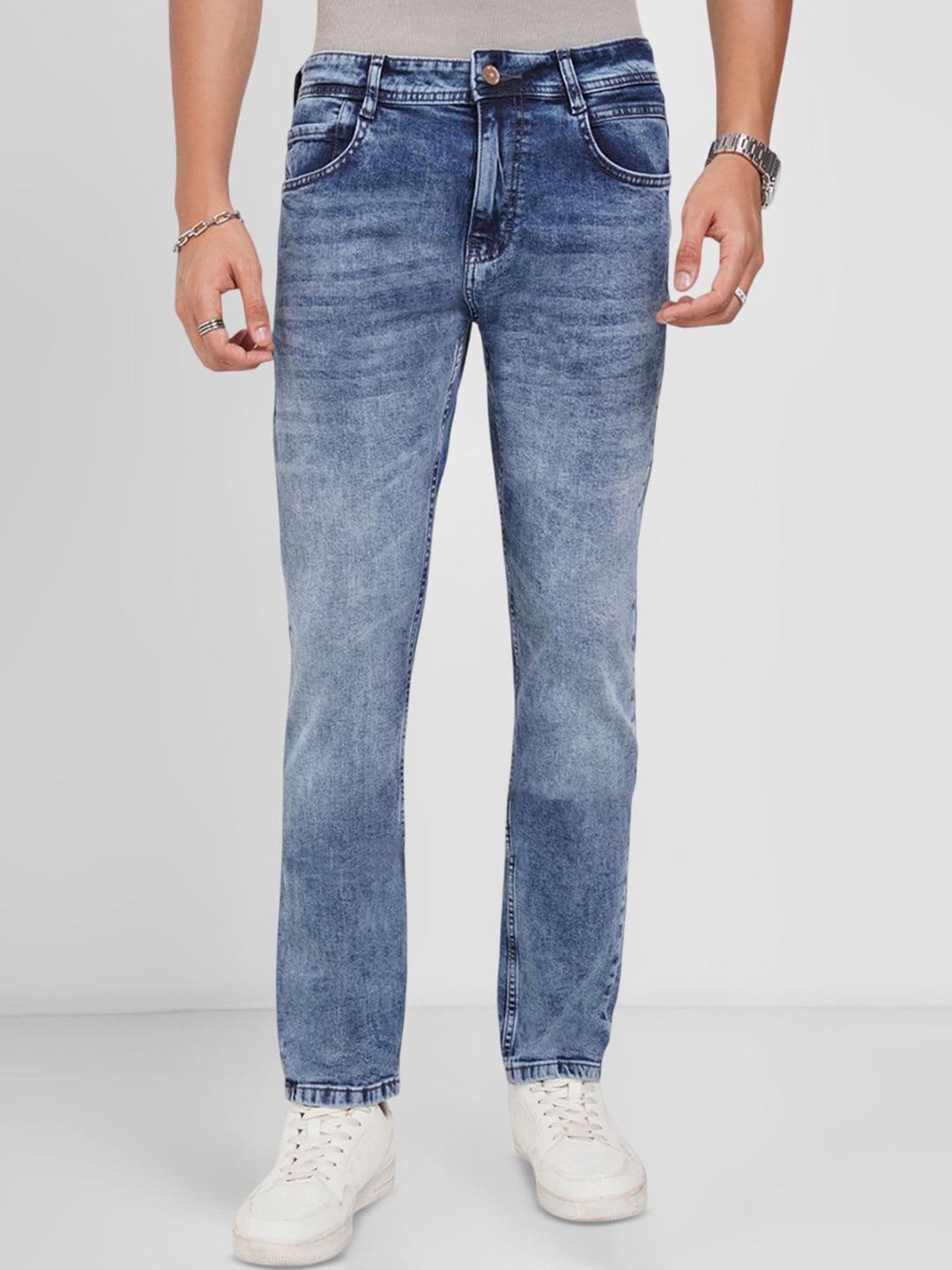 SF JEANS by Pantaloons Men Slim Fit Mid-Rise Heavy Fade Jeans - view 1