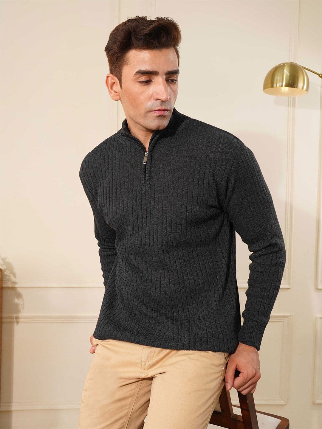 Kvetoo Men Wool High Neck Zipper Sweater - view 1