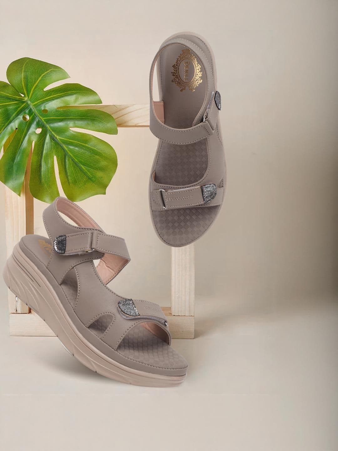 Denill Women Grey Casual Solid Adjustable Strap Platform Heel Sandal - view 1
