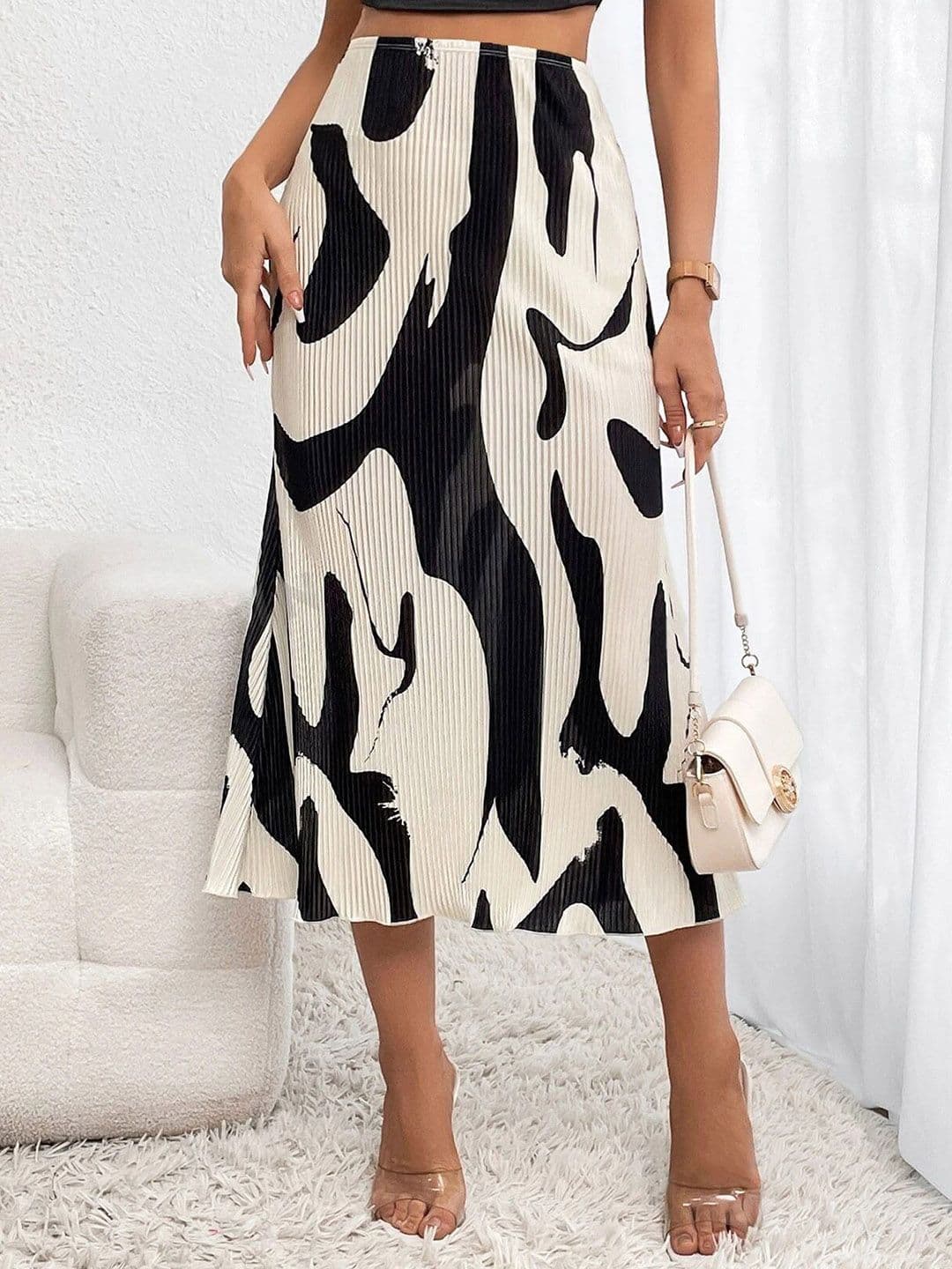 Stylecast X Slyck Abstract Printed A-Line Midi Skirt - view 1